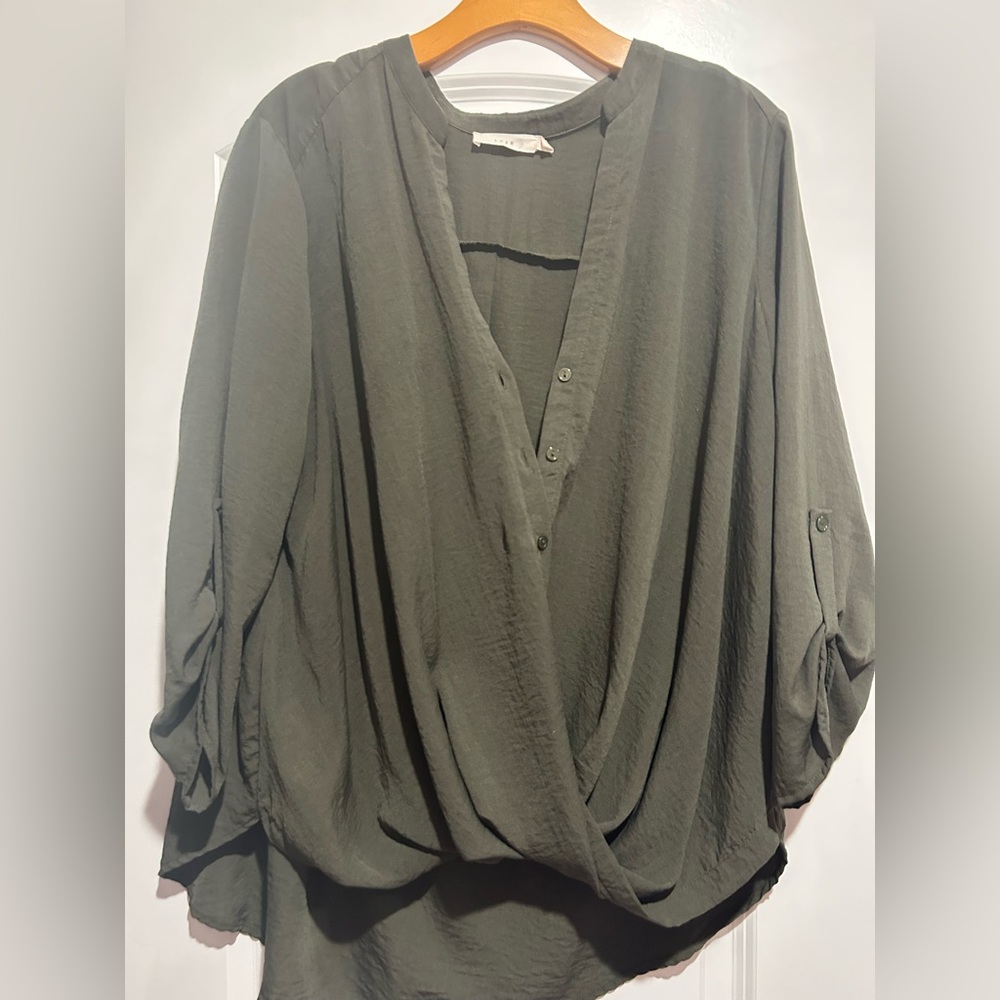 Lush  Olive Green Women's Wrap Blouse size XL